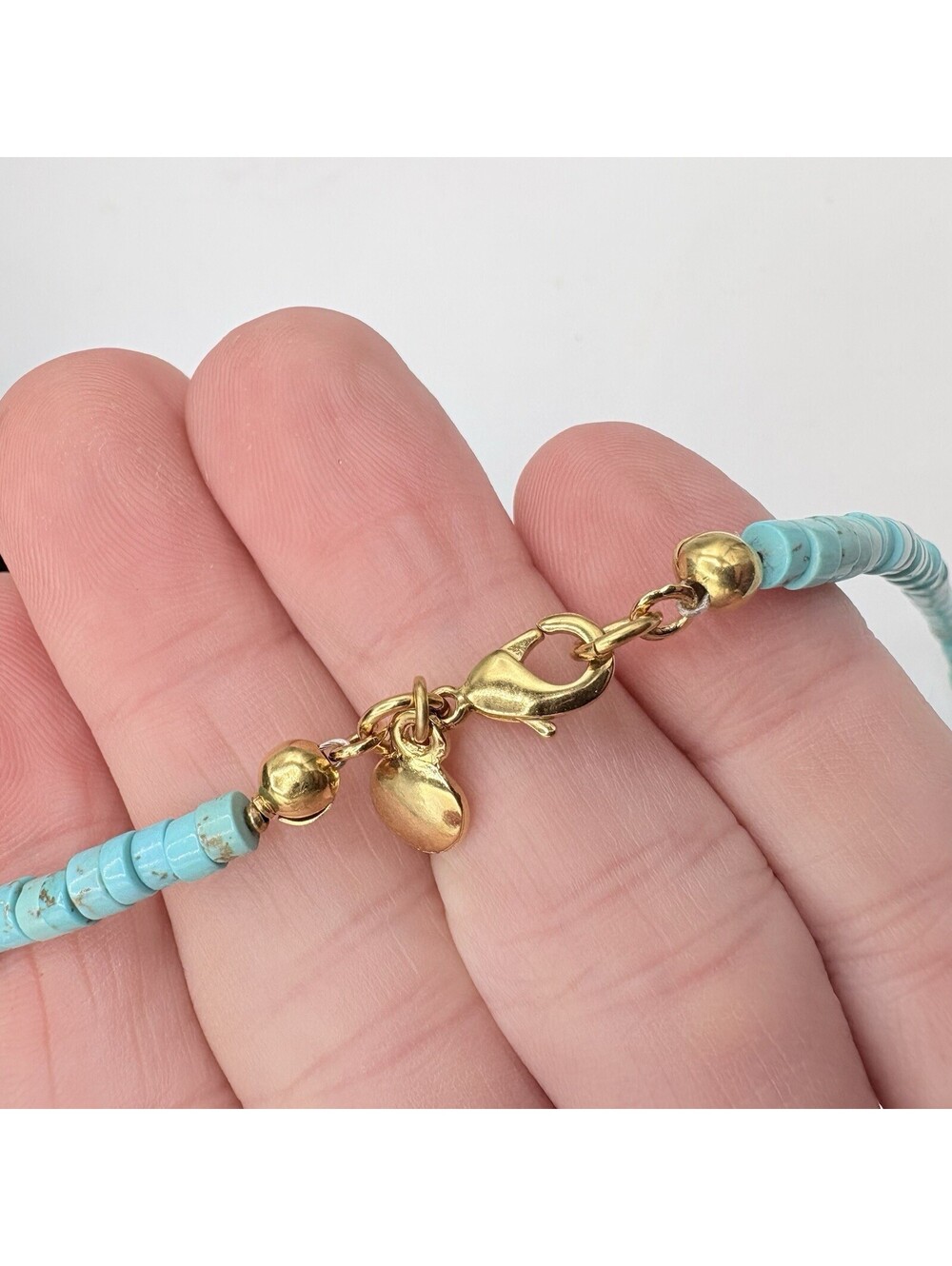 Mayamar Turquoise Beaded w/Tiger's Eye Stone Heart Necklace 18" (NEW) 24K Plated - Picture 5 of 10